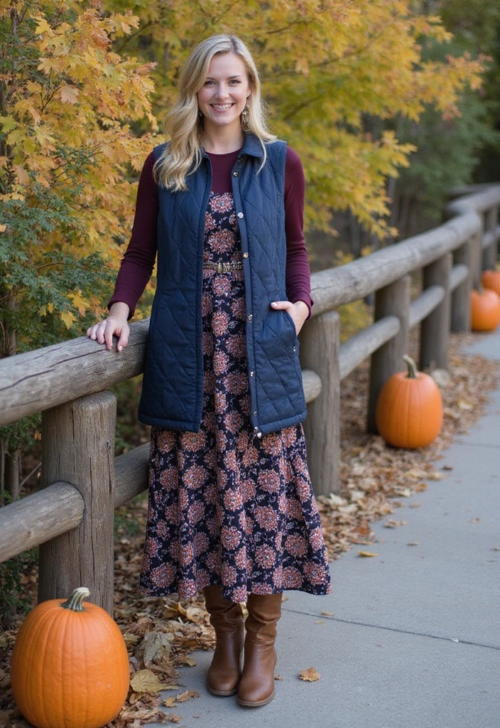 15 Casual Fall Outfits That'll Keep You Cozy and Stylish This Season! - 11. Quilted Vest & Long Sleeve Dress