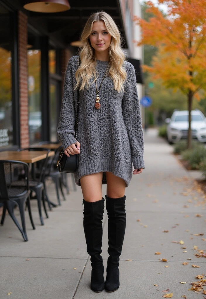 15 Casual Fall Outfits That'll Keep You Cozy and Stylish This Season! - 13. Sweater Dress & Thigh-High Boots