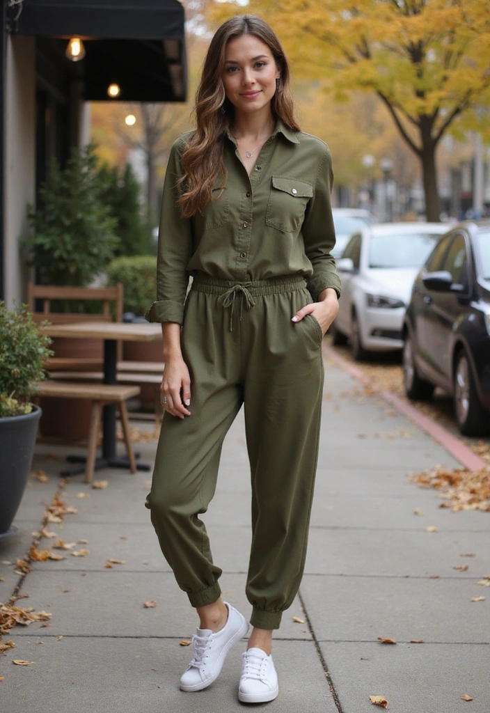 15 Casual Fall Outfits That'll Keep You Cozy and Stylish This Season! - 15. Casual Chic Jumpsuit & Sneakers