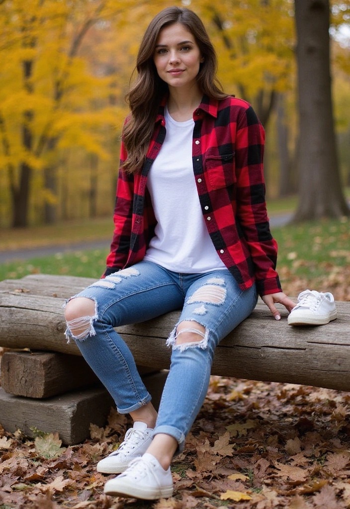 15 Casual Fall Outfits That'll Keep You Cozy and Stylish This Season! - 2. Flannel Shirt & Distressed Jeans