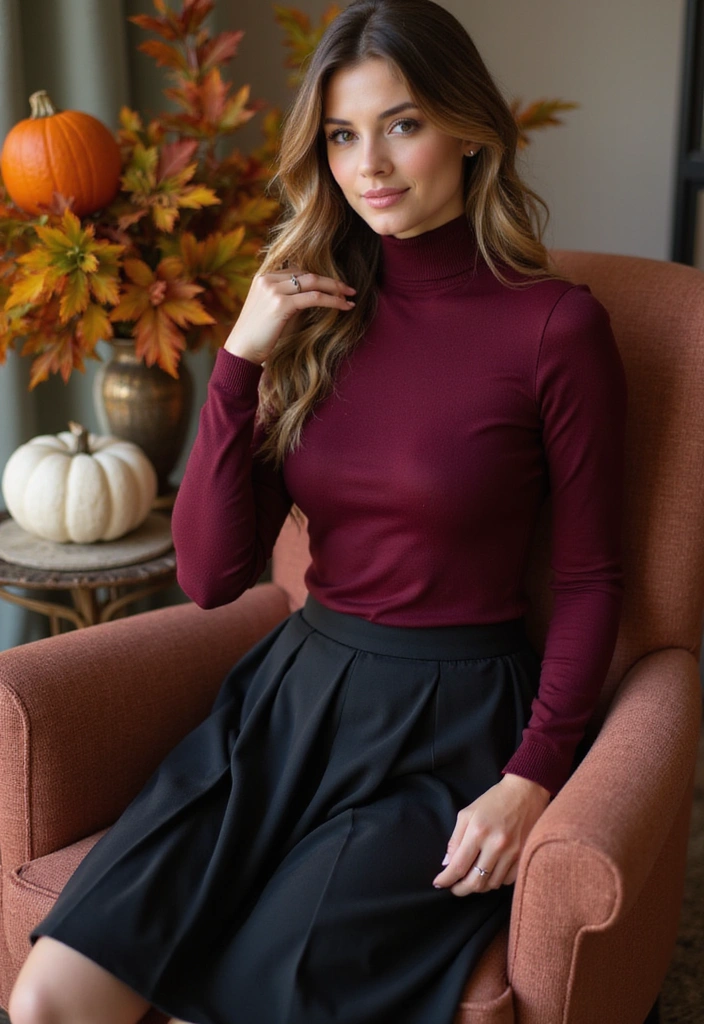 15 Casual Fall Outfits That'll Keep You Cozy and Stylish This Season! - 5. Turtleneck Sweater & A-Line Skirt