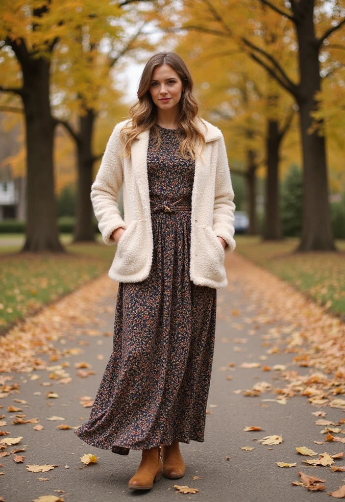 15 Casual Fall Outfits That'll Keep You Cozy and Stylish This Season! - 9. Sherpa Jacket & Maxi Dress